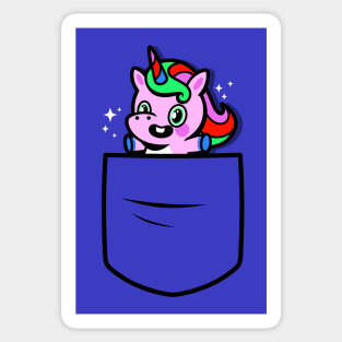 Funny Cute Kawaii Unicorn Cartoon Pocket Design Gift For Kids Sticker